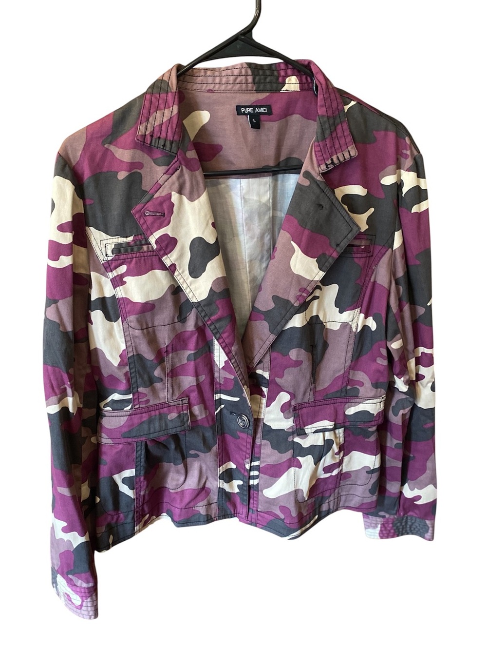 Pure Amici Women’s Purple / Cream / Green Camo Fitted Blazer Jacket Size L